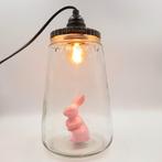 Kesbekelamp met blauwe hond, roze konijn | Hanglamp, Nieuw, Ophalen of Verzenden, Glas, Industrieel stoer kinderkamer