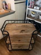 Industriële trolley zwart metaal met hout, Ophalen, Gebruikt