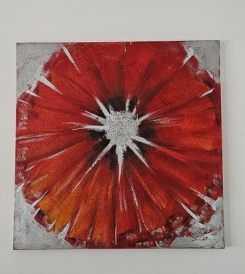 Schilderij zilverkleurig met rood, zie prachtige details beschikbaar voor biedingen