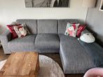 Grijze ribstof bank met chais longue, Huis en Inrichting, Banken | Bankstellen, Gebruikt, Hoekbank, Driepersoons, Ophalen of Verzenden