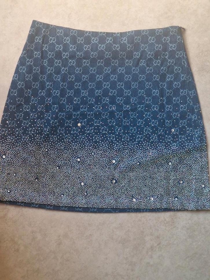 Gucci GG Denim Rok met Strass - XS/S/M, Kleding | Dames, Rokken, Nieuw, Maat 34 (XS) of kleiner, Blauw, Boven de knie, Ophalen of Verzenden