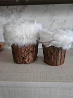 2 bloempotten met schors / faux fur vacht | natuurlijk, Overige materialen, Rond, Ophalen of Verzenden, Minder dan 25 cm