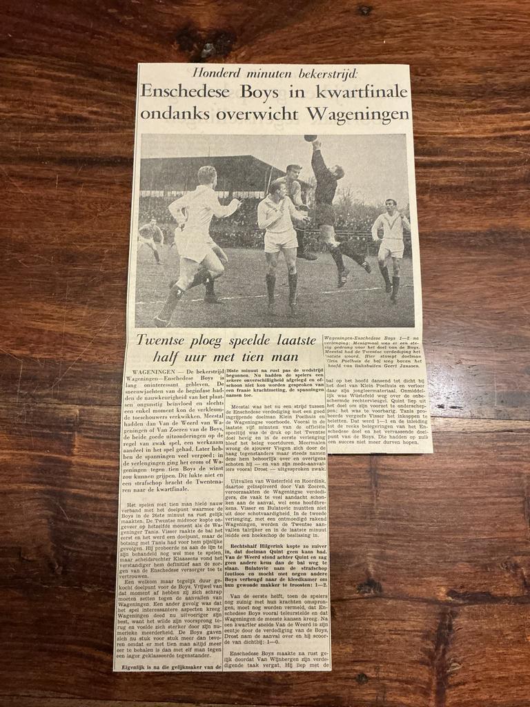 Voetbal krantenartikel Wageningen Enschedese boys maart 1965, Ophalen of Verzenden, Knipsel(s)