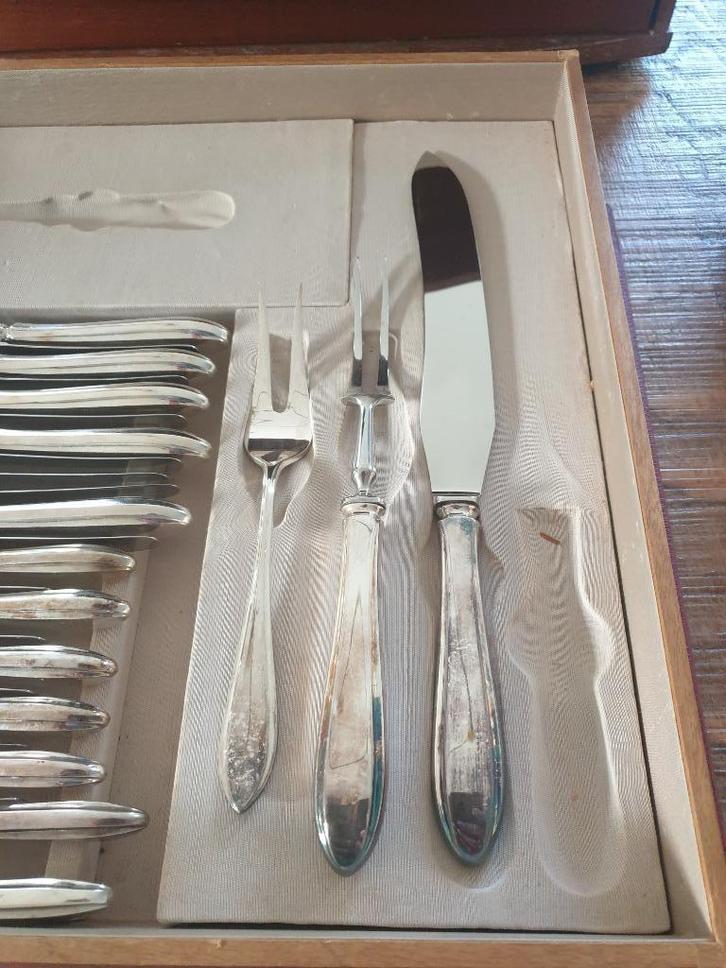 12 delig Keltum verzilverd bestek in houten cassette, Antiek en Kunst, Antiek | Bestek, Ophalen of Verzenden