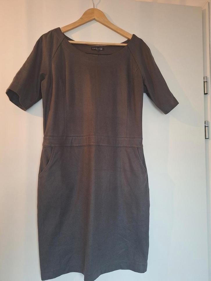 lederlook jurk mt 40 A lijn, Kleding | Dames, Jurken, Gedragen, Maat 38/40 (M), Bruin, Boven de knie, Ophalen of Verzenden