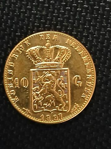 Tientje 10 Gulden Willem 3 derde 1887 Goud vergulding naslag beschikbaar voor biedingen