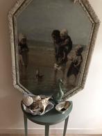 Prachtige afbeelding spelende kinderen aan de zee, Antiek en Kunst, Ophalen