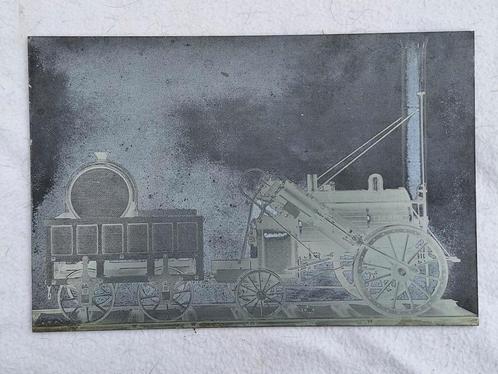oude ets / gravure van Stephenson's Rocket locomotief, Verzamelen, Spoorwegen en Tramwegen, Gebruikt, Trein, Overige typen, Ophalen of Verzenden