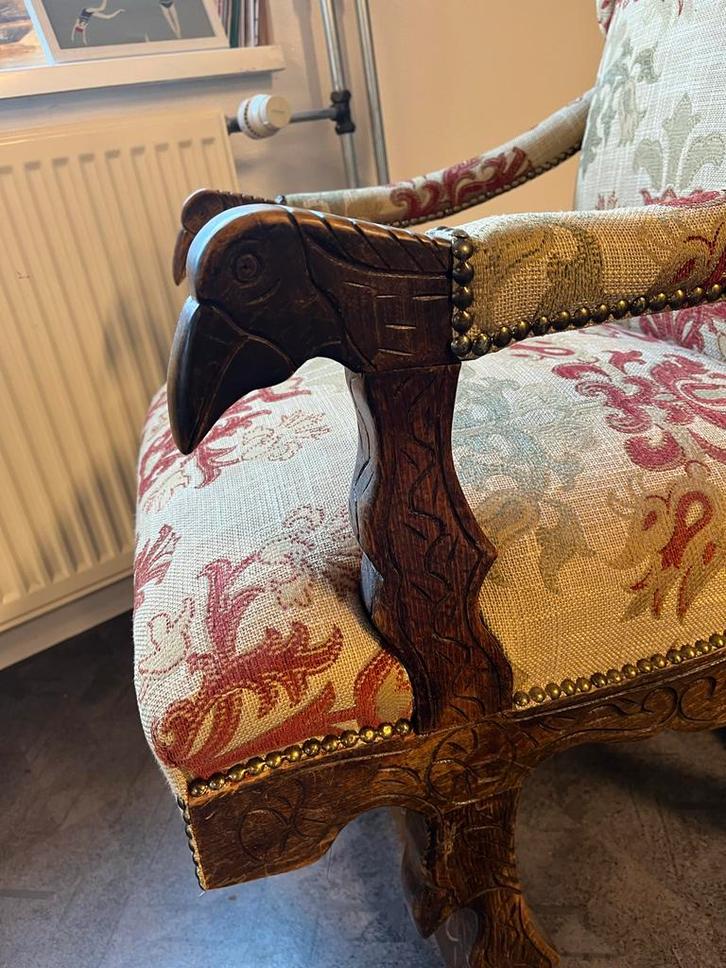 Antieke Fauteuil met Vogelmotief, Antiek en Kunst, Antiek | Meubels | Stoelen en Banken, Ophalen of Verzenden