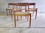Set van zes model 75 stoelen in teak van N.O. Moller, Huis en Inrichting, Stoelen, Ophalen, Gebruikt, Bruin, Nvt
