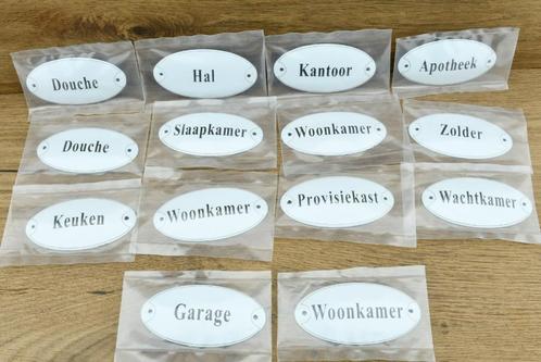 14 emaille tekst bordjes, Antiek en Kunst, Antiek | Emaille, Ophalen of Verzenden