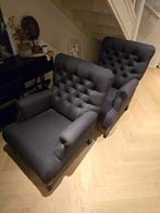 2 nette gecapitonneerde stoelen - antraciet/grijs/zwart, Huis en Inrichting, Fauteuils, Klassiek, 75 tot 100 cm, Ophalen of Verzenden