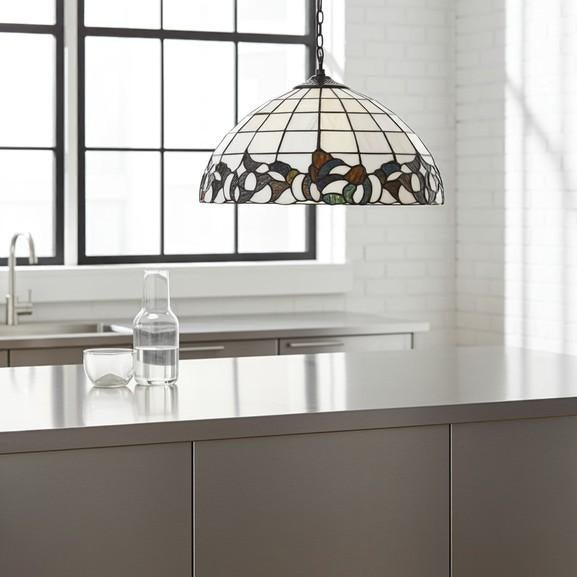 Tiffany Stijl Hanglamp, Hanglamp met Gekleurd Glas. 00314, Huis en Inrichting, Lampen | Hanglampen, Ophalen, Zo goed als nieuw