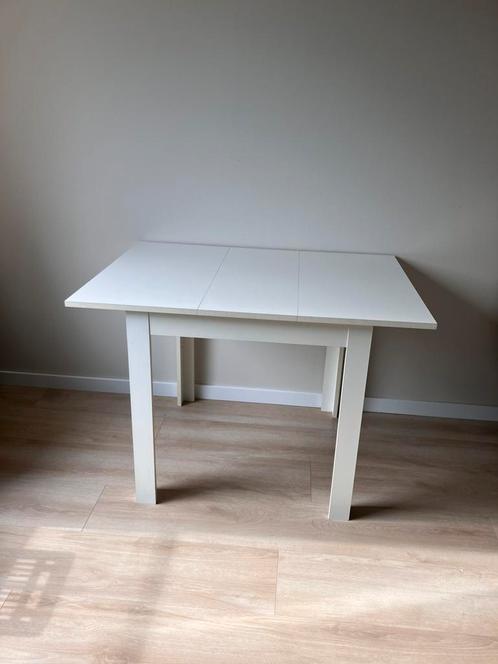 Witte eettafel, uitschuifbaar, Huis en Inrichting, Tafels | Eettafels, Zo goed als nieuw, 50 tot 100 cm, 100 tot 150 cm, Vijf personen of meer