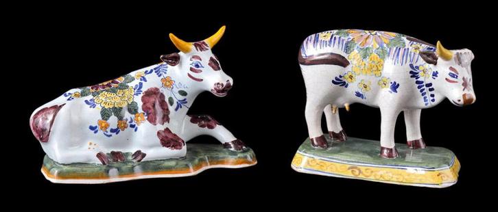 2 Delfts Aardewerk Koeien ca. 1880, Antiek en Kunst, Antiek | Keramiek en Aardewerk, Ophalen of Verzenden