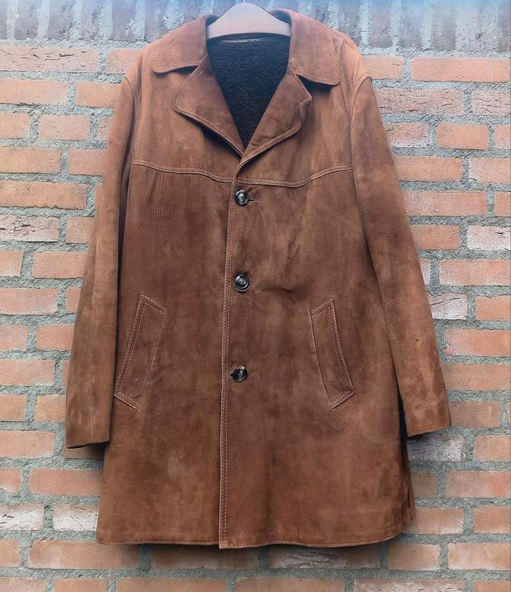 REAL VINTAGE Bruine suède leren winter mantel XXL / 53, Kleding | Heren, Jassen | Winter, Gedragen, Overige maten, Bruin, Ophalen of Verzenden