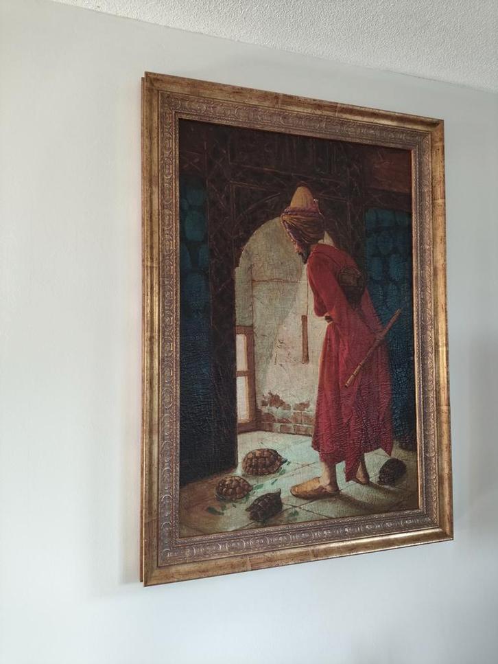 Antiek Schilderij De schildpad Trainer/The Tortoise Trainer, Antiek en Kunst, Kunst | Schilderijen | Klassiek, Ophalen of Verzenden