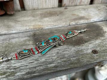 Prachtige Tibetaans zilveren armband met Turkoois en Koraal. beschikbaar voor biedingen