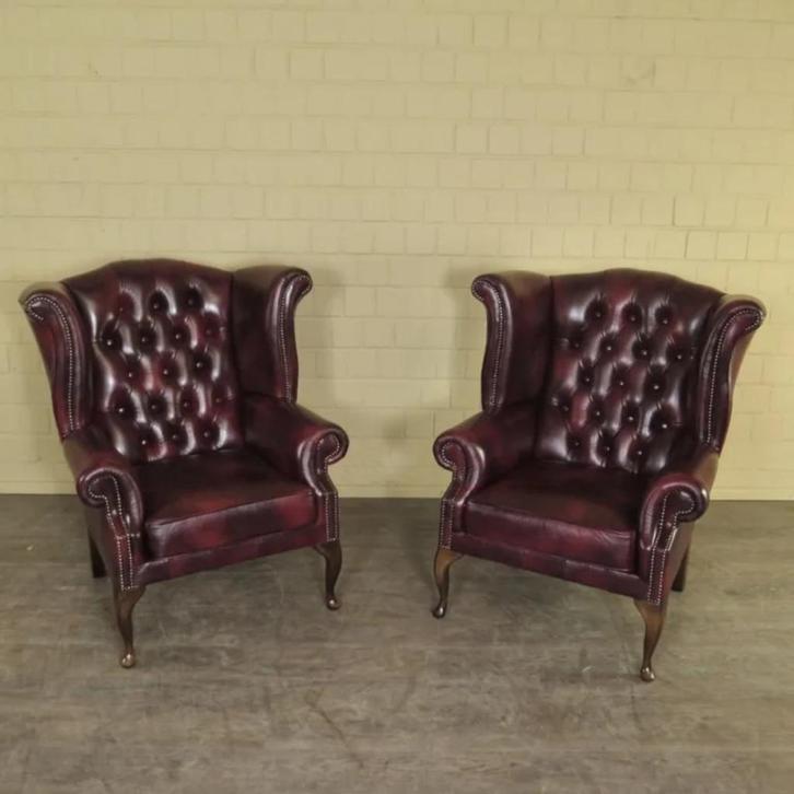 Chesterfield Fauteuil Set Leder in div kleuren op voorraad, Antiek en Kunst, Antiek | Meubels | Stoelen en Banken, Ophalen