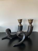 Mid Century Bronzen Messing Ramshoorn Chapman kandelaars, Huis en Inrichting, Bruin, Gebruikt, Ophalen of Verzenden, Kandelaar