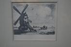 Ets molen in landschap.Genummerd 7/80 redelijke staat, Antiek en Kunst, Kunst | Etsen en Gravures, Ophalen of Verzenden