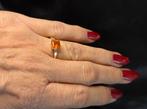 Gouden Vintage ring edelsteen vuuropaal en diamant. 2025/823, 18 tot 19, ., Oranje, Ophalen of Verzenden