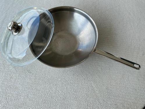Wokpan Demeyere 32 cm, Huis en Inrichting, Keuken | Potten en Pannen, Zo goed als nieuw, Wok, Rvs, Inductieplaat, Ophalen of Verzenden