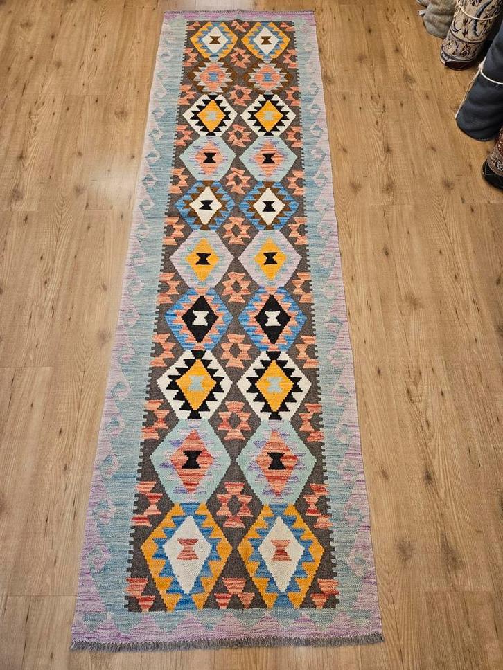Handgeweven oosterse wollen kelim loper 280x80, Huis en Inrichting, Stoffering | Tapijten en Kleden, Nieuw, 150 tot 200 cm, 200 cm of meer