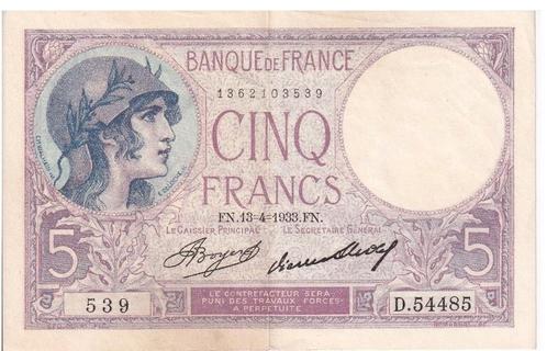 Frankrijk, 5 Francs, 1933, Postzegels en Munten, Bankbiljetten | Europa | Niet-Eurobiljetten, Los biljet, Frankrijk, Ophalen of Verzenden