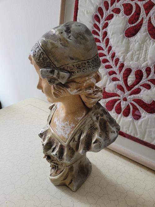 Antieke Franse holle buste meisje met muts, Antiek en Kunst, Curiosa en Brocante, Ophalen of Verzenden