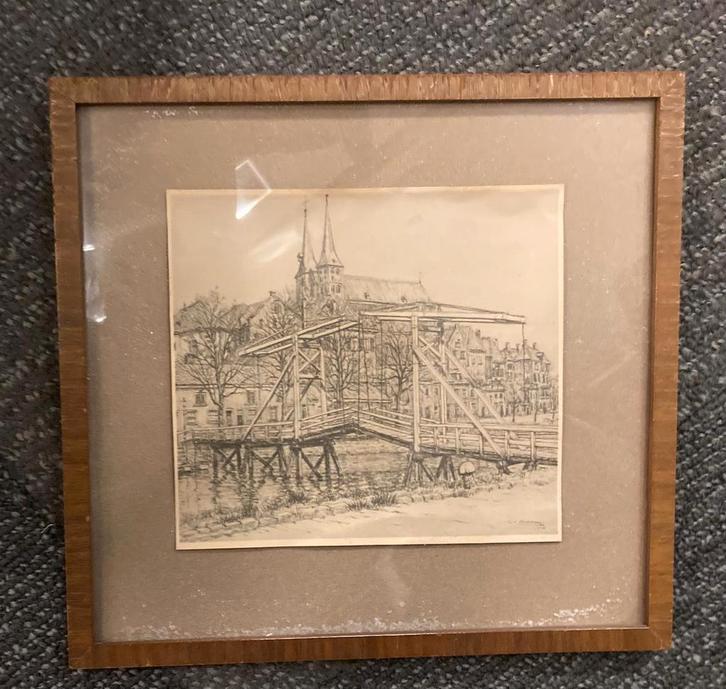 Kunst Co Breman Deventer Bergkerk ophaalbrug Deventer, Antiek en Kunst, Kunst | Tekeningen en Foto's, Ophalen