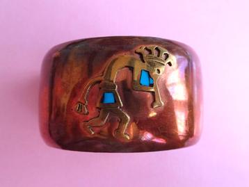 jwg Brede vintage 60s koper armband turkoois goud kl Mexico beschikbaar voor biedingen