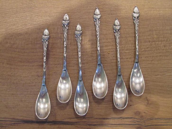 Lepeltjes zilver 6 stuks met eikel, Antiek en Kunst, Antiek | Goud en Zilver, Zilver, Ophalen of Verzenden