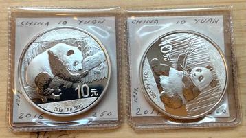 China 2x 10 Yuan Panda 2016 & 2017 BU zilver beschikbaar voor biedingen