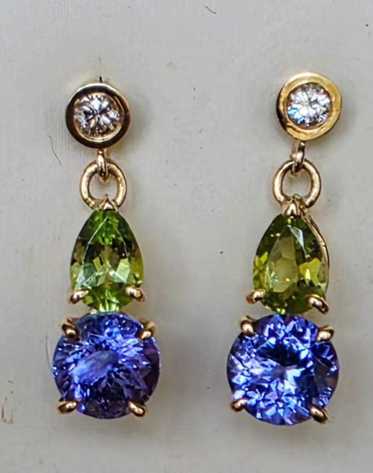 Exclusieve oorhangers met tanzanieten, peridoten, diamanten, Sieraden, Tassen en Uiterlijk, Oorbellen, Zo goed als nieuw, Hangers