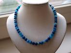 ketting van 8 mm kralen blauw gestreept agaat met zilverkleu, Sieraden, Tassen en Uiterlijk, Kettingen, Nieuw, Blauw, Ophalen of Verzenden