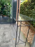 Glazen sidetable met stalen frame, Ophalen, Gebruikt, Glas, 150 tot 200 cm