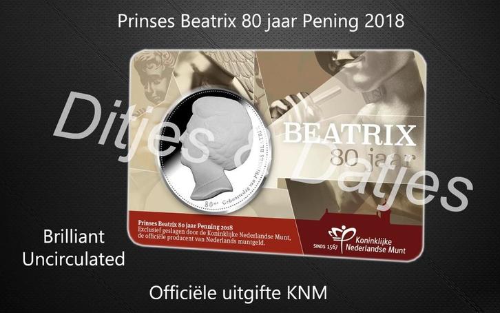 Prinses Beatrix 80 jaar Penning 2018 in coincard KNM, Postzegels en Munten, Penningen en Medailles, Overige materialen, Ophalen of Verzenden