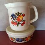 Vintage Emsa slagroomkom en voorraadtrommel met fruit, Overige materialen, Gebruikt, Ophalen of Verzenden, Kom(men)