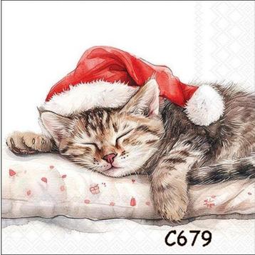Servetten decoupage/bullet journal * kerstkat C679 beschikbaar voor biedingen