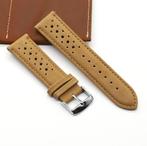 Beige leren horlogeband horloge band racing horlogebandje, Verzenden, Nieuw