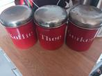 Rood emaille koffie thee en suikerbus, Ophalen of Verzenden