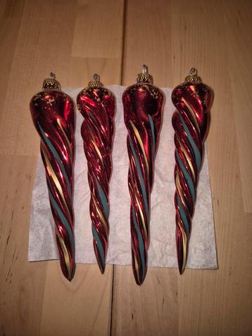 Vintage Rode Ijspegel Kerstballen Set (4) Jaren 90 beschikbaar voor biedingen