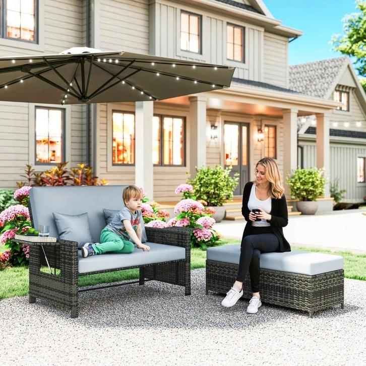 Luxe Wicker Loungeset tuinset tuinbank ligbed nieuw, Tuin en Terras, Tuinsets en Loungesets, Nieuw, Loungeset, Wicker, 2 zitplaatsen