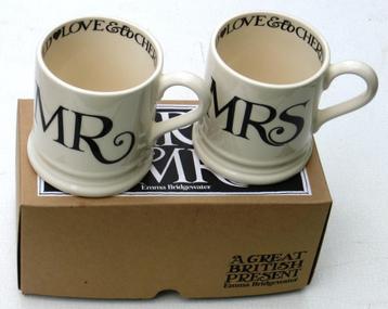 Emma Bridgewater ½ pint mugs, black toast, Mr & Mrs, 2 stuks