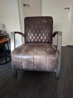 Echte rundlederen fauteuil bruin/taupe met metalen frame, Ophalen, Minder dan 75 cm, Zo goed als nieuw, 50 tot 75 cm