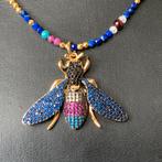 Robijn lapis turkoois vlinder hanger geluk beschermt liefde, Nieuw, Ophalen of Verzenden, Zilver, Met edelsteen