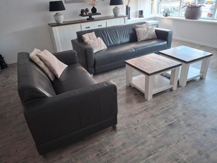 2x leren antraciet bankstel Montel | 2 zits en 2,5 zits bank, Huis en Inrichting, Banken | Bankstellen, Gebruikt, Rechte bank