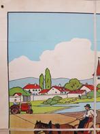 Hooi oogsten oude schoolplaat uit Frankrijk litho op canvas., Antiek en Kunst, Ophalen of Verzenden