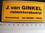 sticker J. van Ginkel rietdekkersbedrijf veenendaal logo, Verzenden, Zo goed als nieuw, Bedrijf of Vereniging